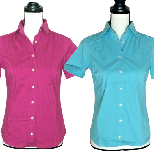 Lands' End Petite Shirts Size OOP Pink & Blue Lot of 2 NEW