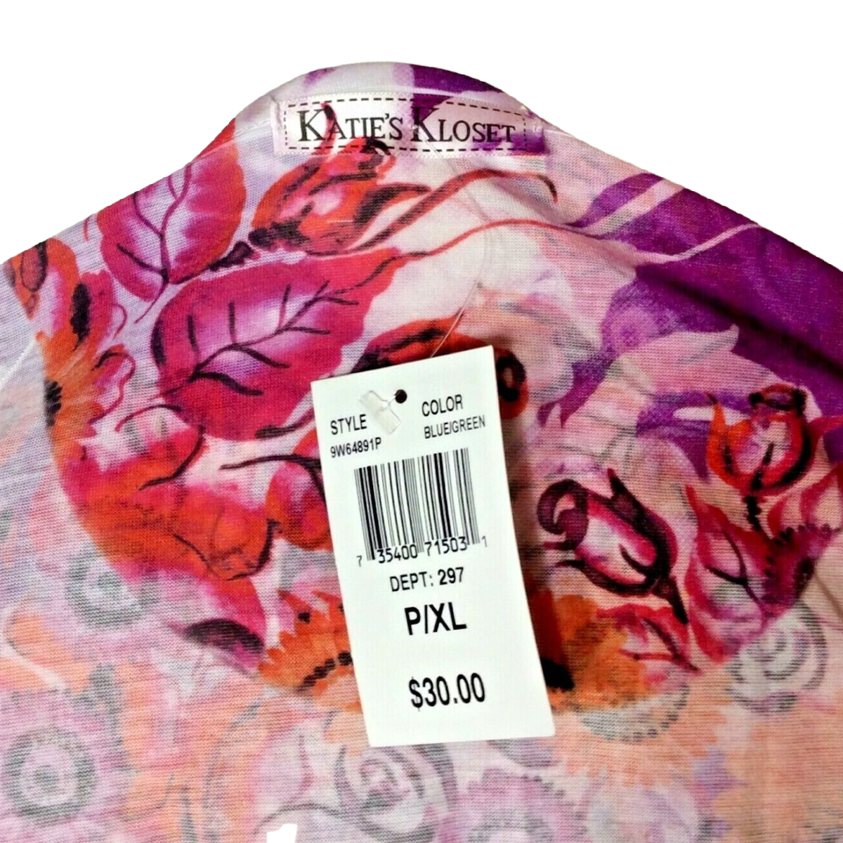 Katie Kloset Pink Flower Rhinestones Shirt Size PXL Fitted Short Sleeve NWT
