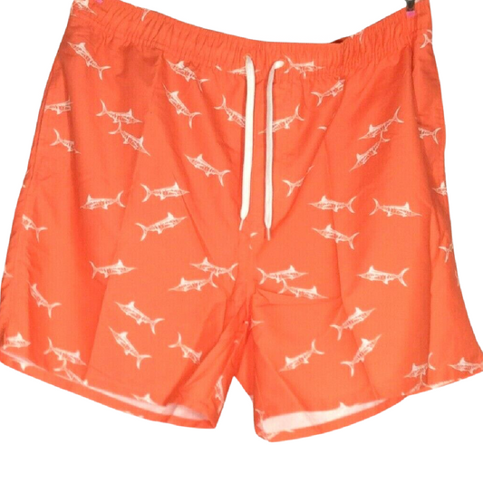 Old Navy Men Swim Trunks Size XXL Orange White Sharks Pockets Draw String NWT