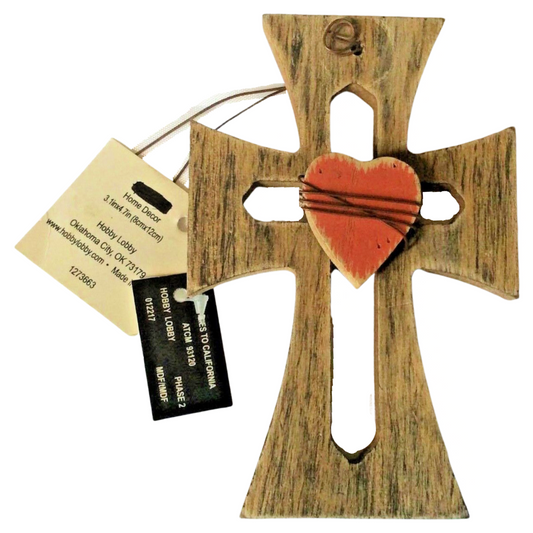 Hobby Lobby Wood Cross Red Heart Wire 5x3 Inches Wall Plaque Religious Jesus NWT