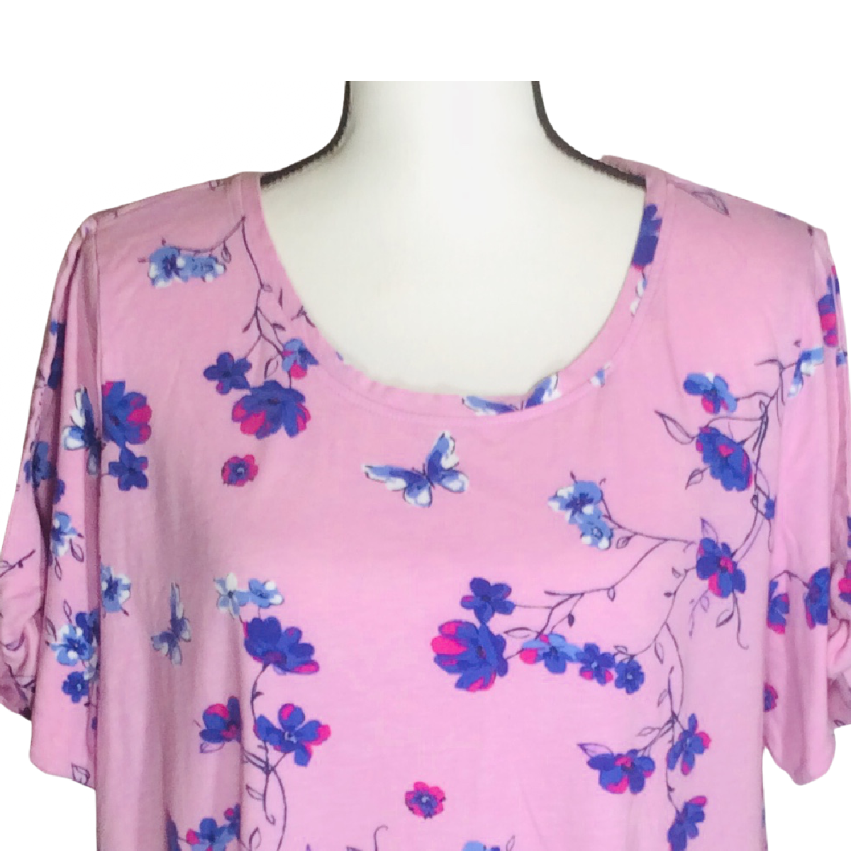 Women Within Pink Flower Floral Shirt Size 1X (22/24) Cold Shoulder Short Sleeve