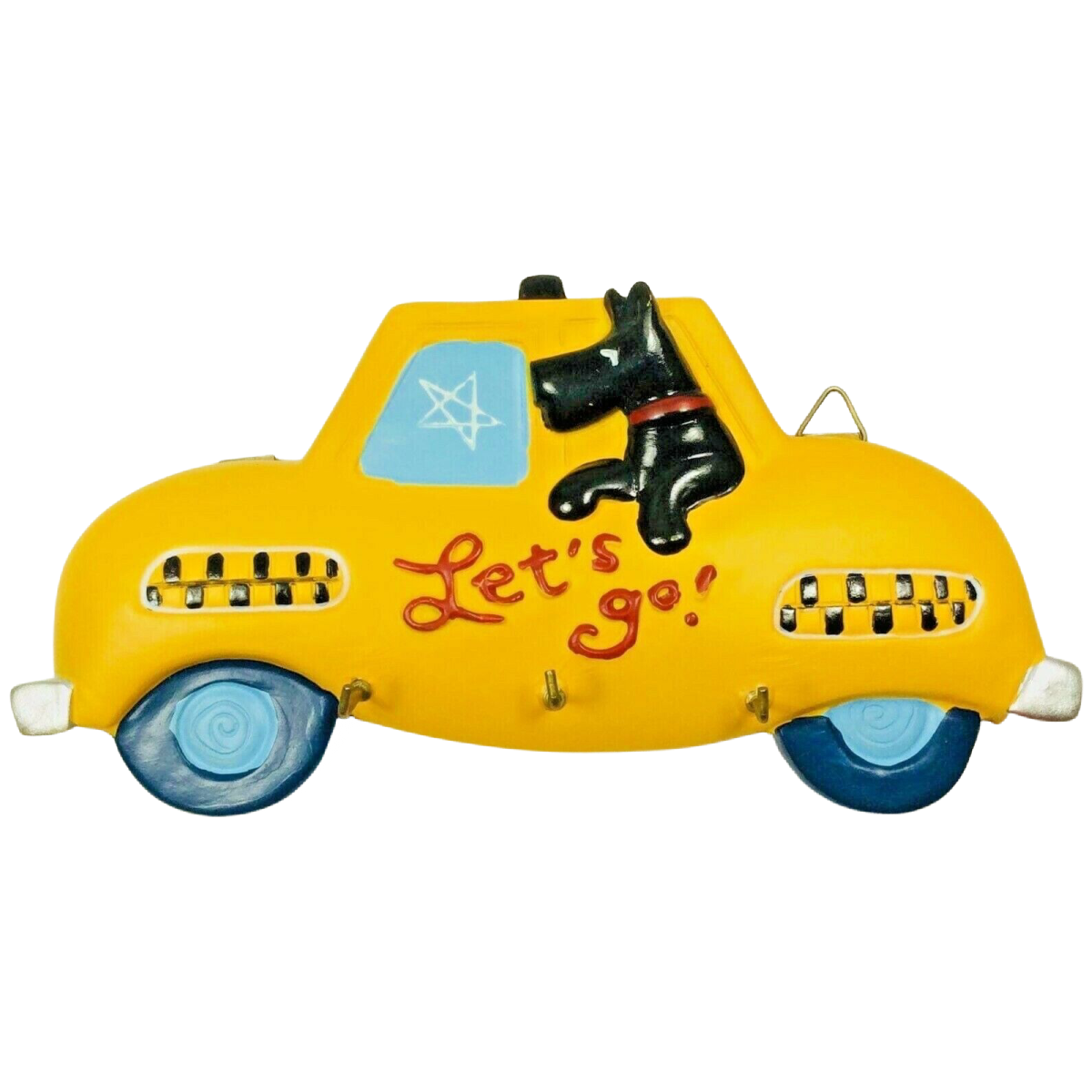 Yellow Taxi Cab Dog Puppy Leash Holder Key Hooks 7.5" Car Wall Plaque
