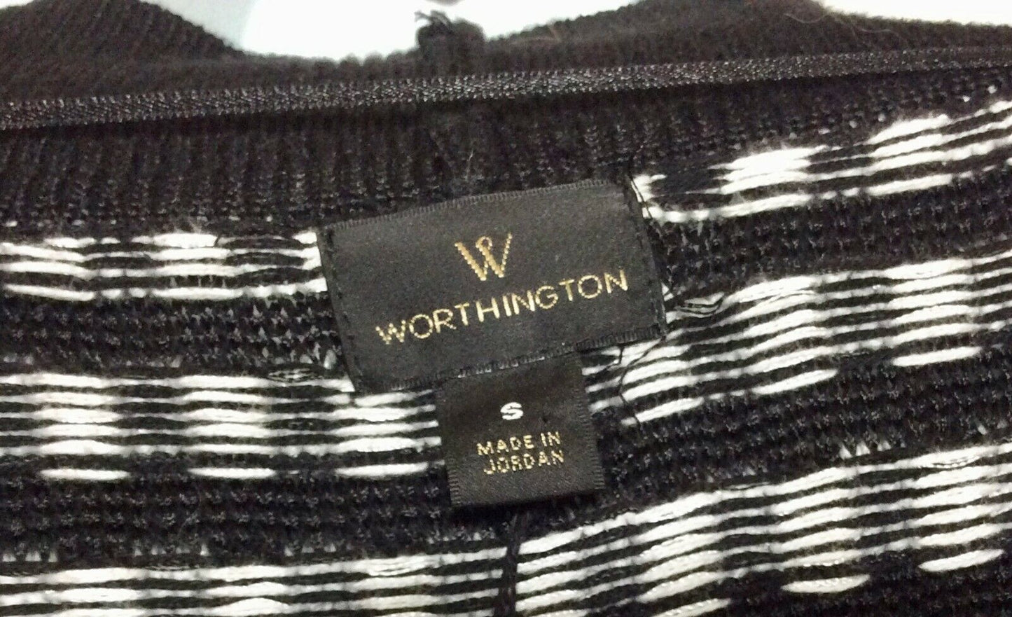 Worthington Cardigan Sweater Women's Size S Black White Check Half Sleeve NWT