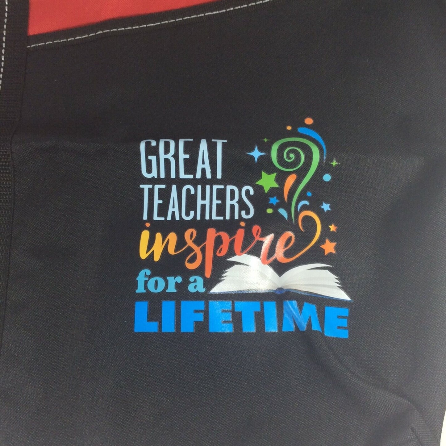 Great Teachers Inspire for a Lifetime Tote Bag Black Red Zipper Teach Gift NWOT