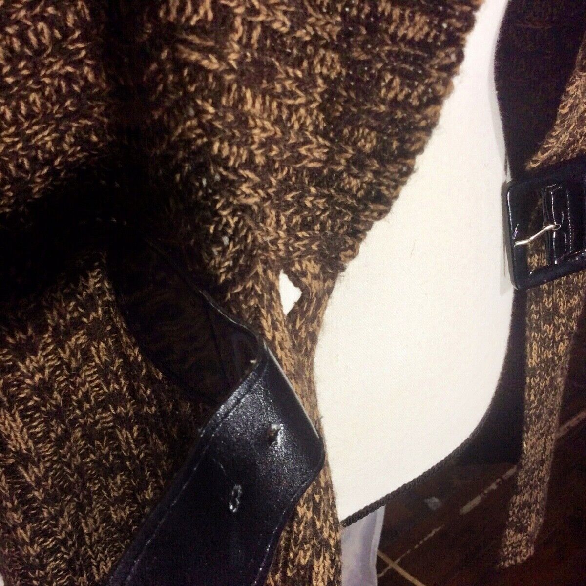 Allison Brittney Women Brown Knit Short Sleeve Cardigan Sweater Belt Size 3XLvv