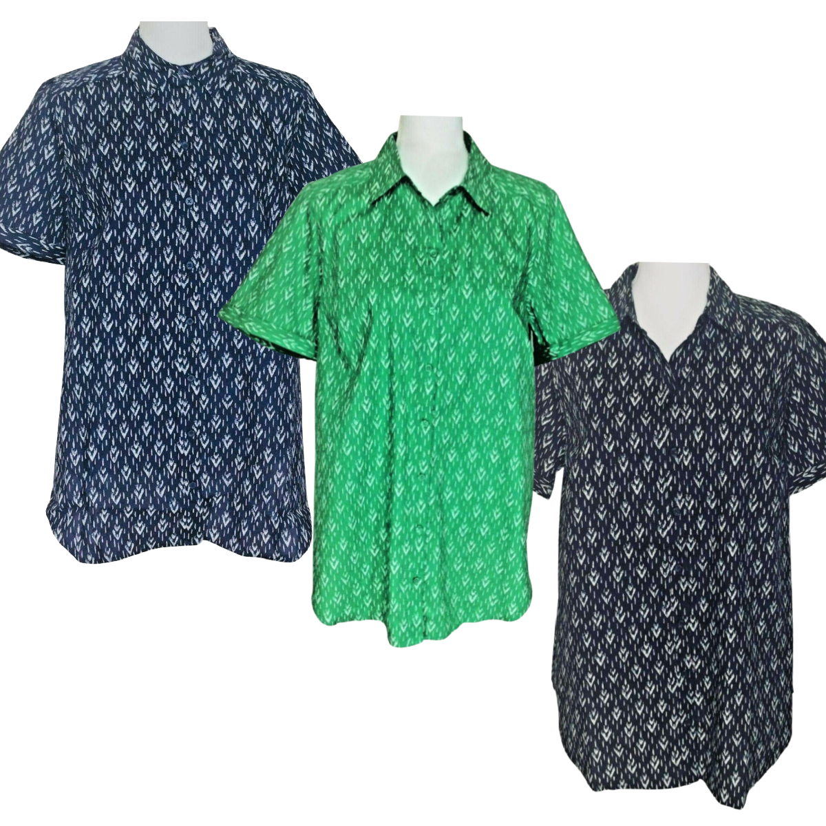 Roamans Button Down Shirt Size 20W Green Navy Blue Black Lot of 3 New Blouses