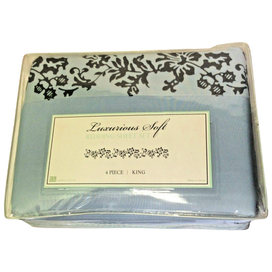 4pc King Bedding Sheet Set Signature Collection Luxurious Blue Top Fitted NEW