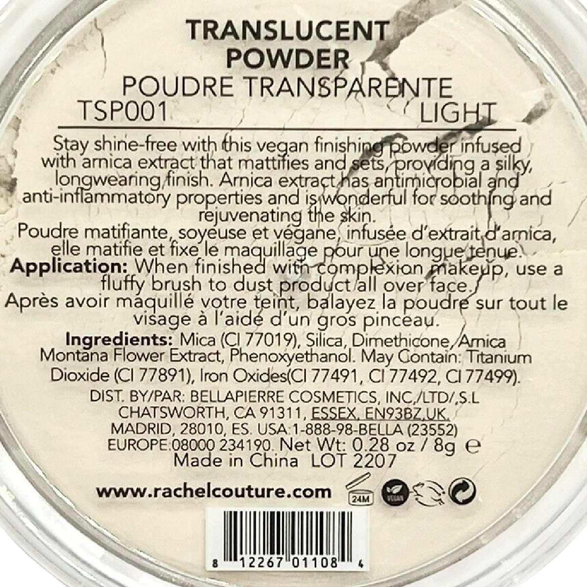 Rachel Couture Translucent Powder in LIGHT 8g/.28oz Full Size NEW