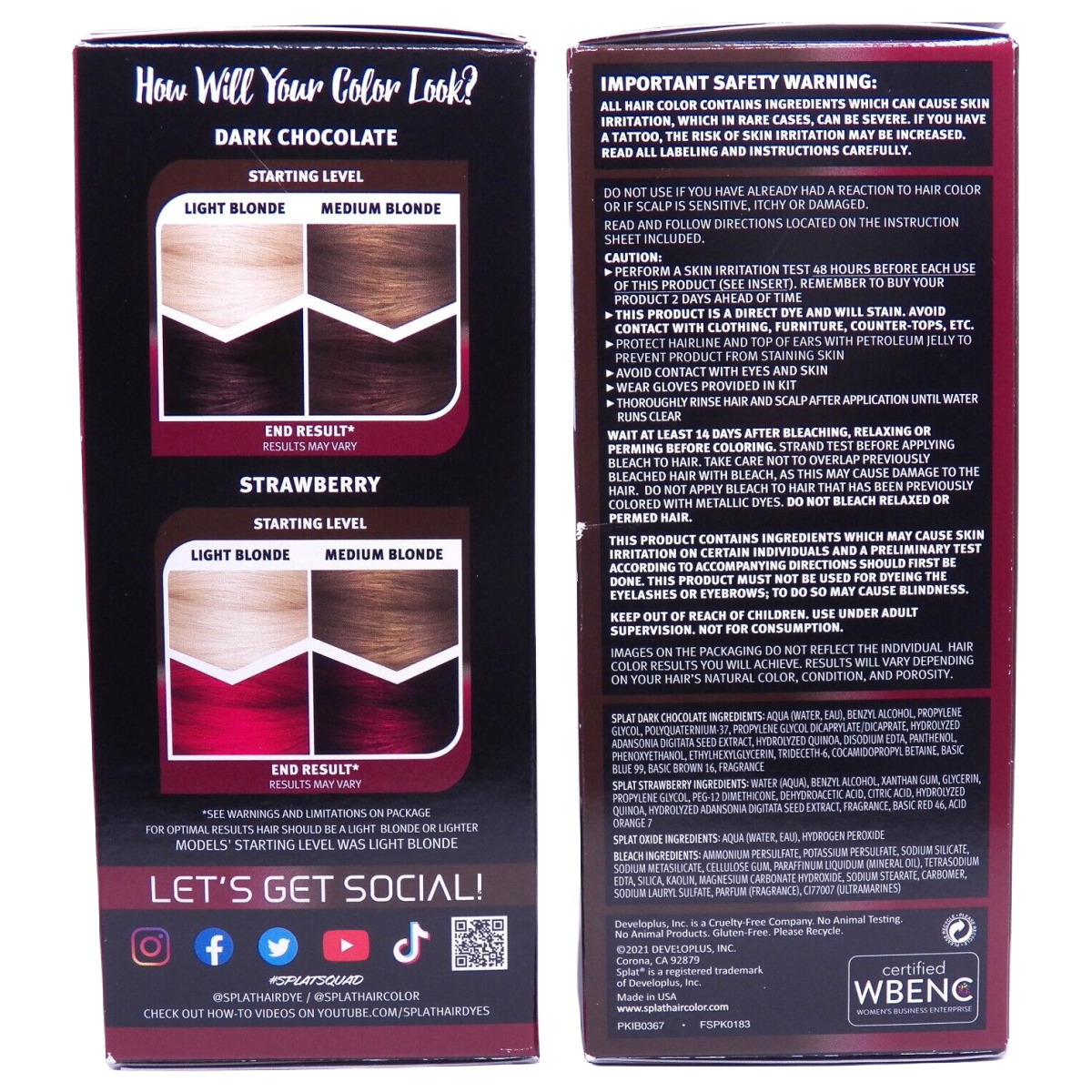 Splat Melts Dark Chocolate & Strawberry Hair Rebellious Hair Dye Color 2 Boxes Lot