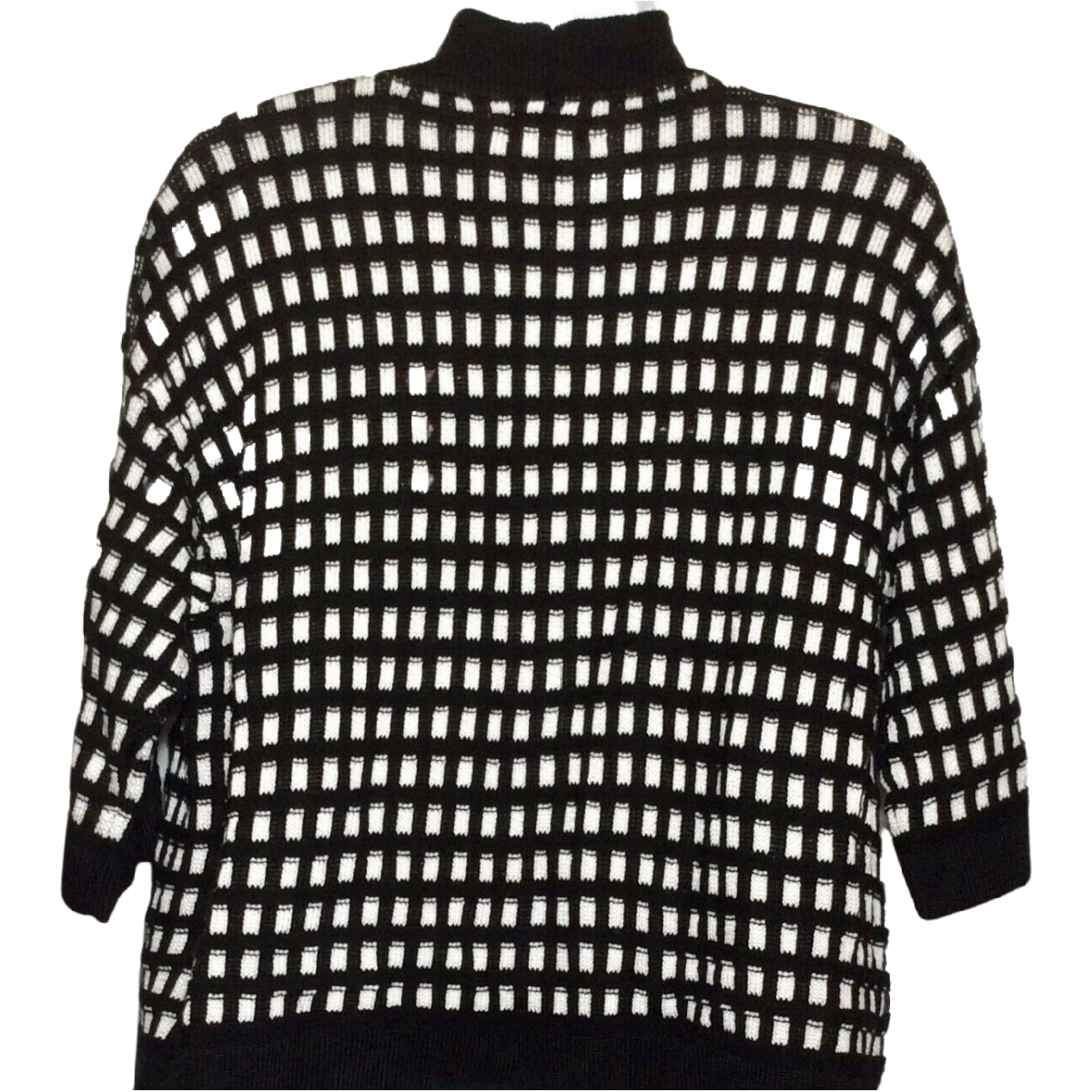 Worthington Cardigan Sweater Women's Size S Black White Check Half Sleeve NWT