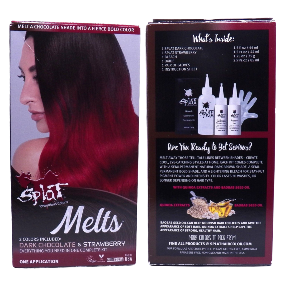 Splat Melts Dark Chocolate & Strawberry Hair Rebellious Hair Dye Color 2 Boxes Lot