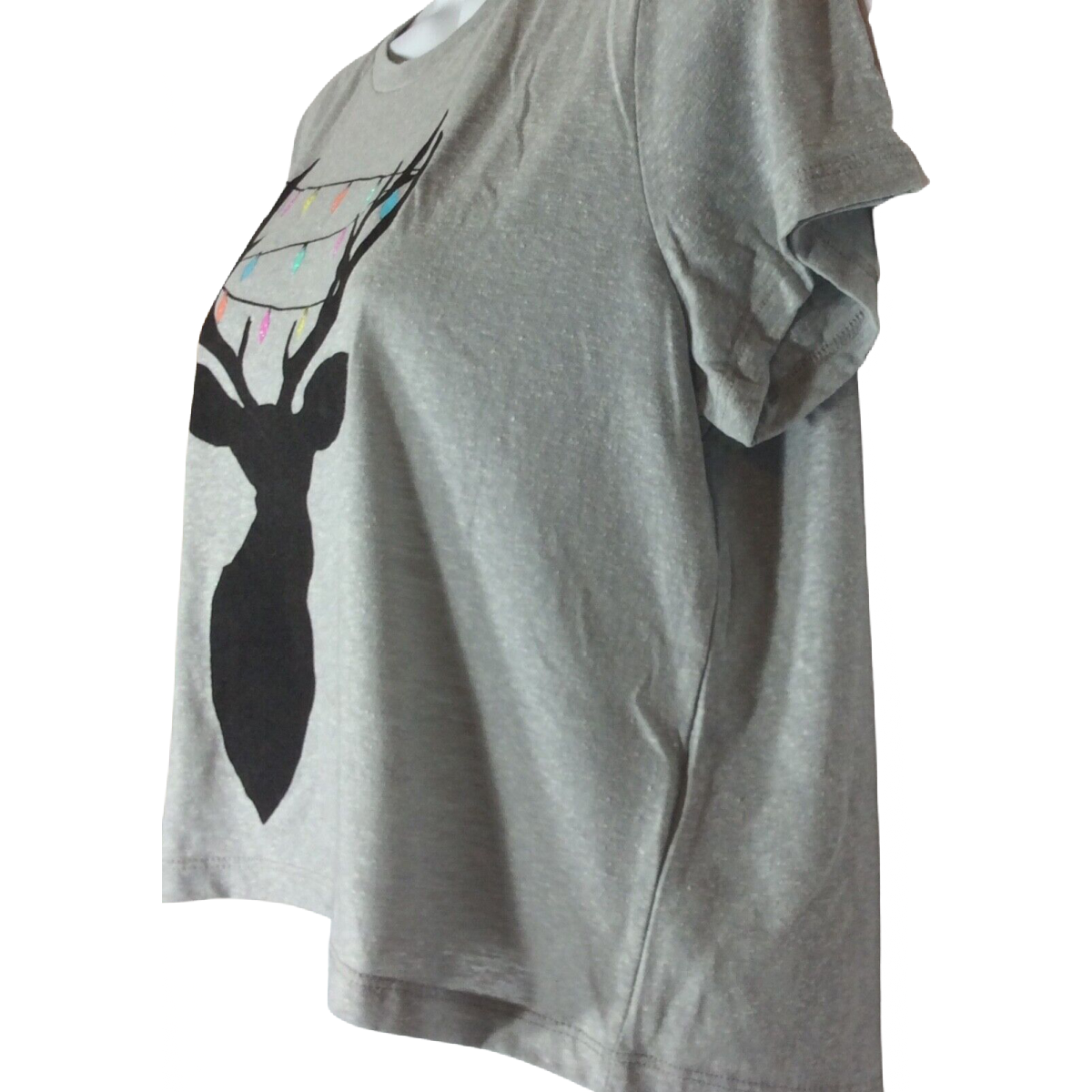 Aeropostale Christmas Holiday Shirt Size L Gray Reindeer Antler Glitter Lights