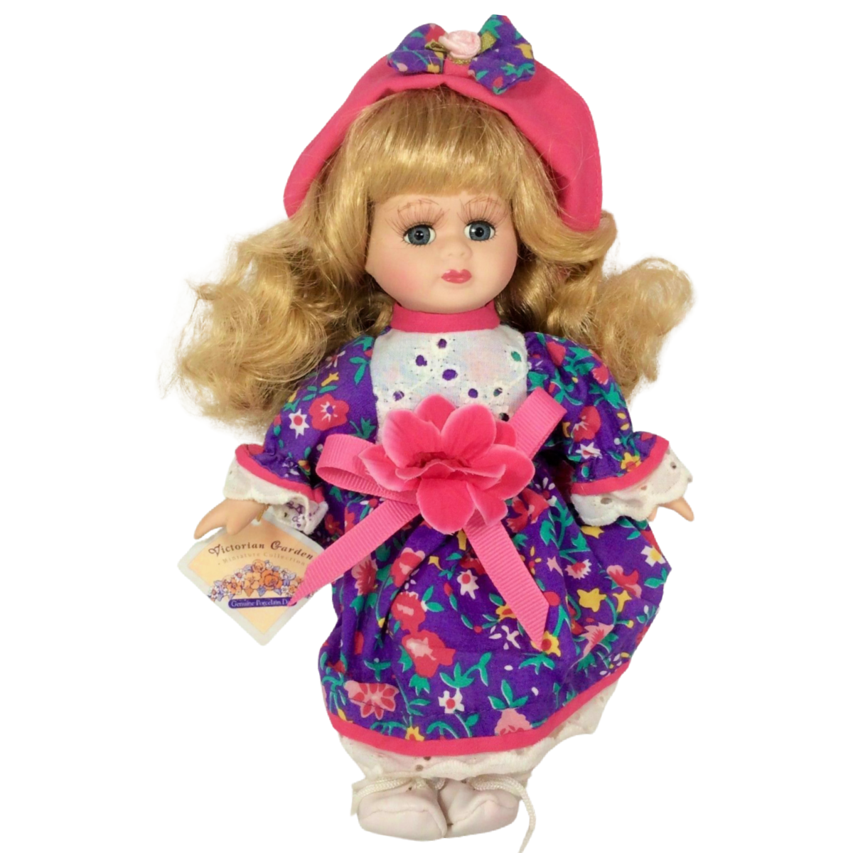 Victoria Garden Miniature Collection Porcelain 9" Doll Stick Floral Ribbon Bench
