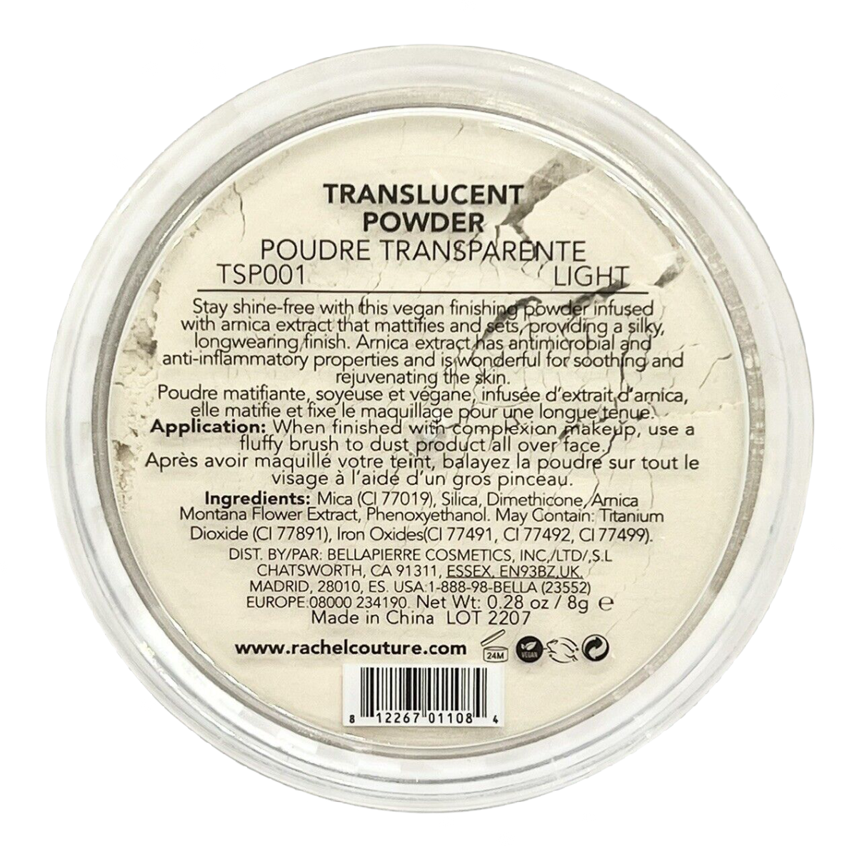Rachel Couture Translucent Powder in LIGHT 8g/.28oz Full Size NEW