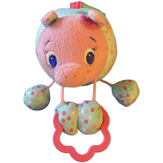 Bright Starts Piglet Plush Baby Toy Teething Attachment Plastic Rings