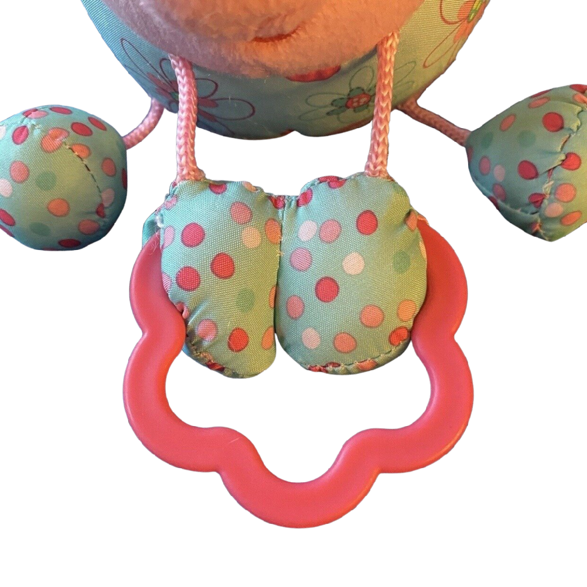 Bright Starts Piglet Plush Baby Toy Teething Attachment Plastic Rings