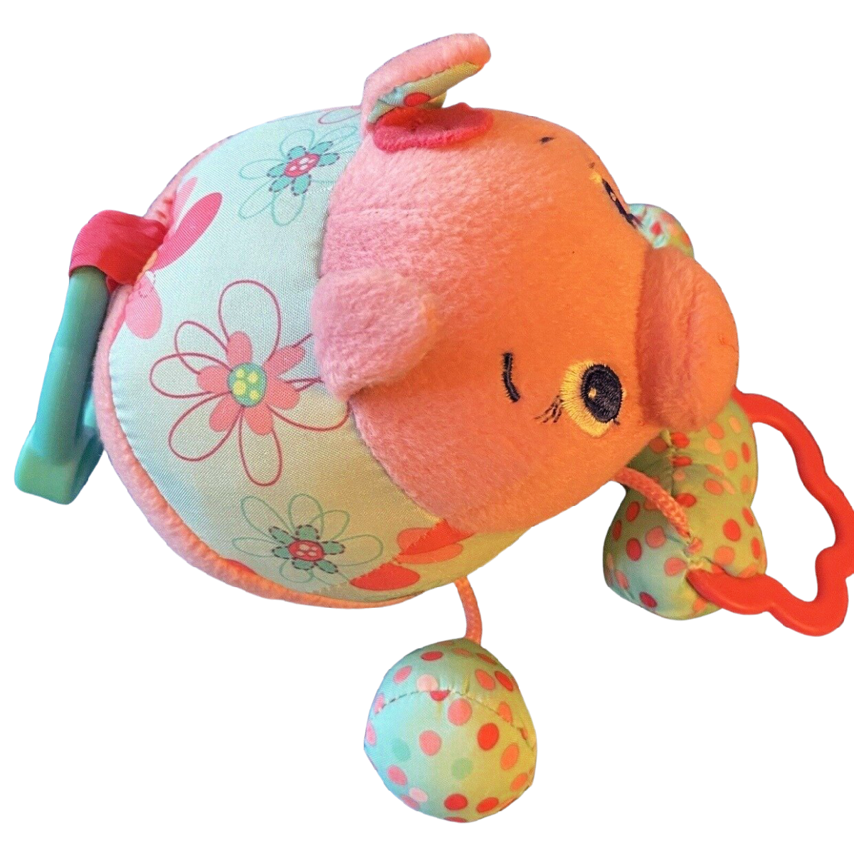 Bright Starts Piglet Plush Baby Toy Teething Attachment Plastic Rings