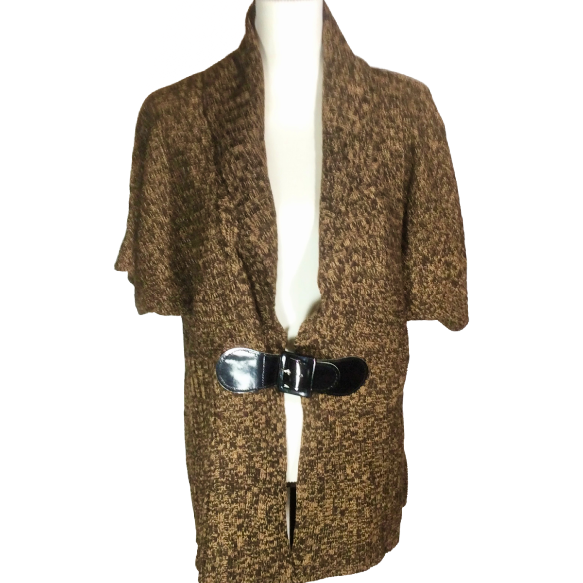 Allison Brittney Women Brown Knit Short Sleeve Cardigan Sweater Belt Size 3XLvv