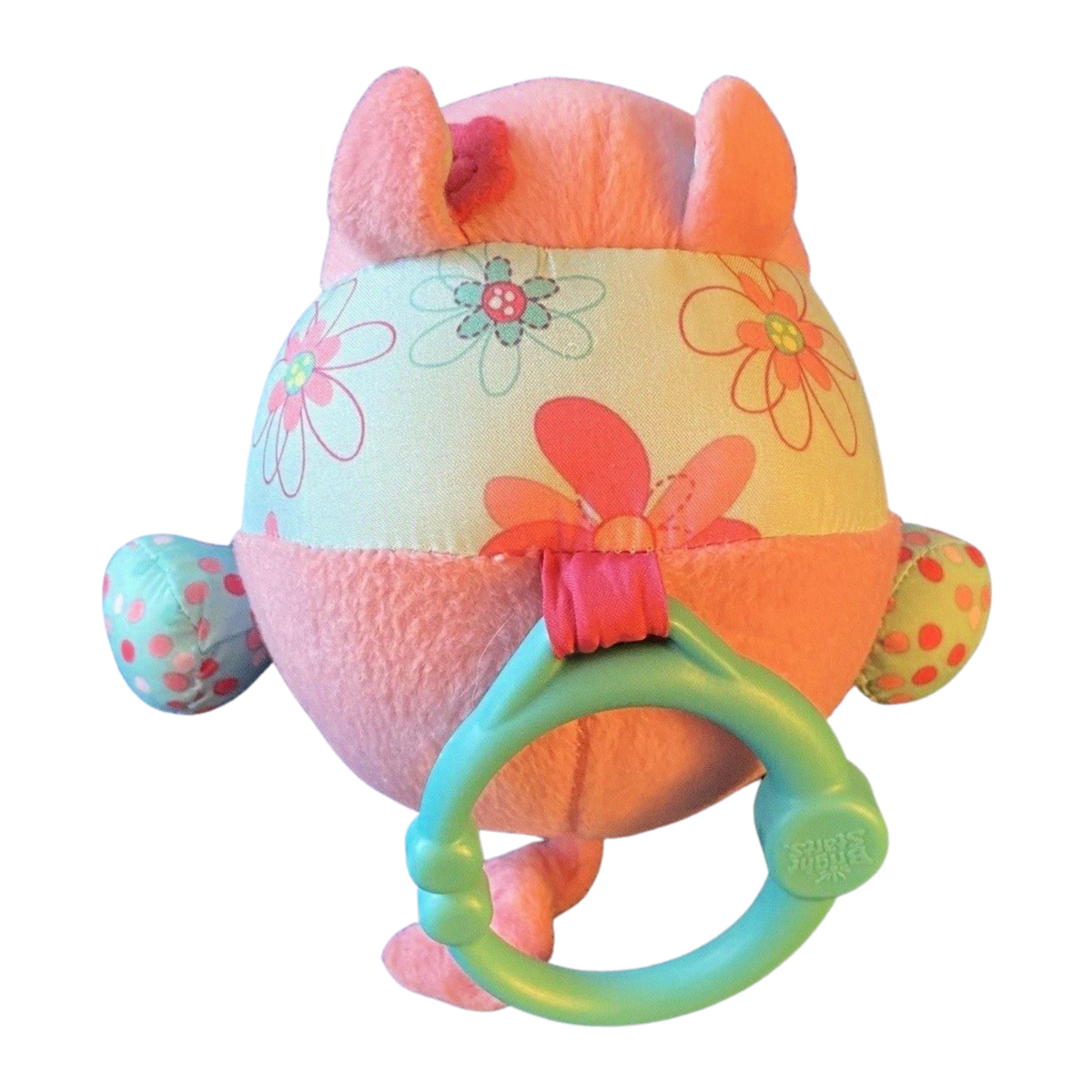 Bright Starts Piglet Plush Baby Toy Teething Attachment Plastic Rings