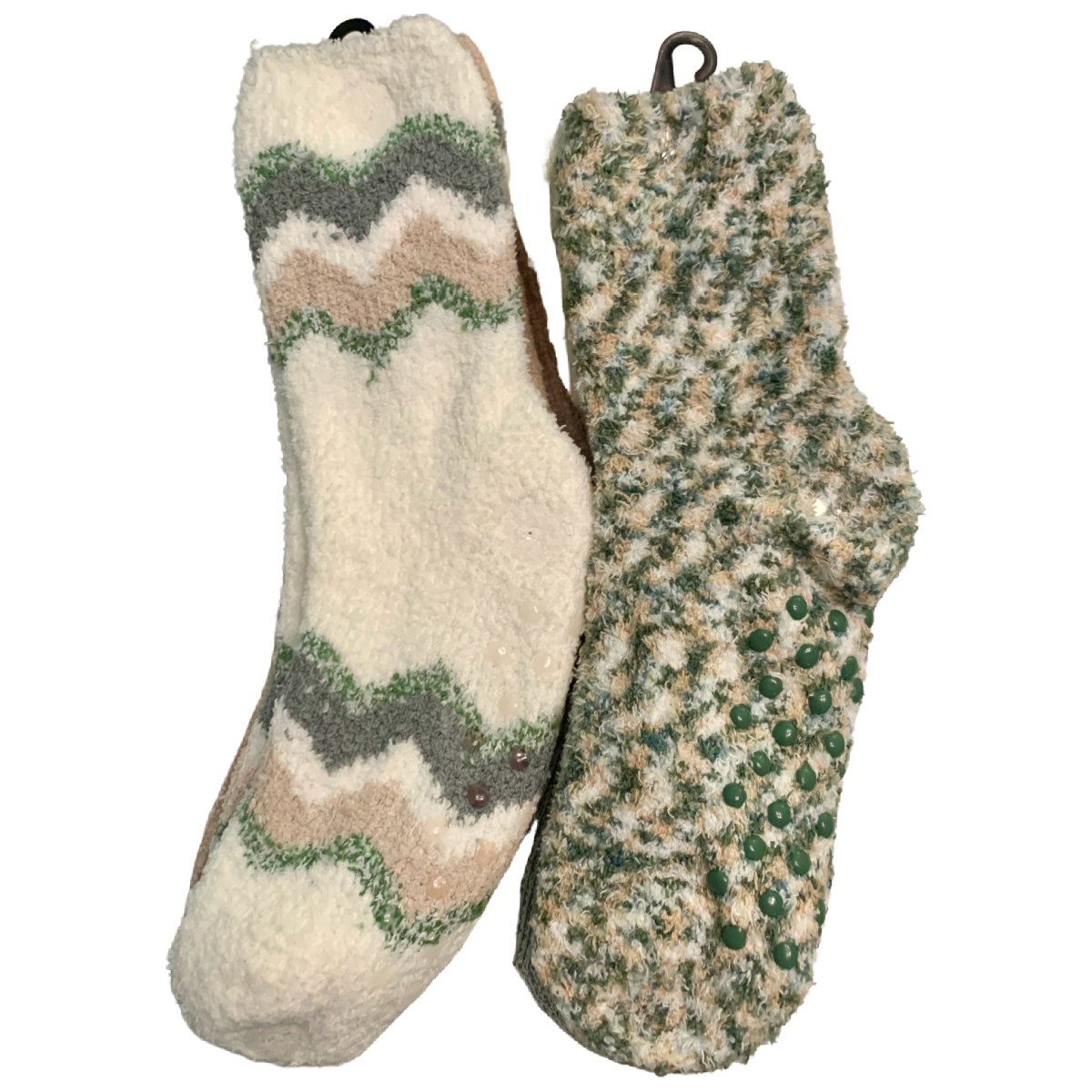 Joyspun Luxury Lounge "You Can" Socks 4pk Size 4-10 Grippers Green Beige NEW