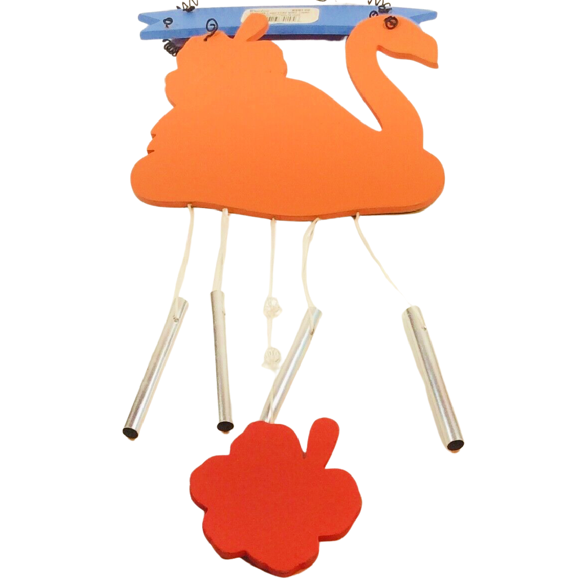 Flamingo Luau Welcome Wind Chime 15" Wood Lightweight Tropical Flower Orange NEW