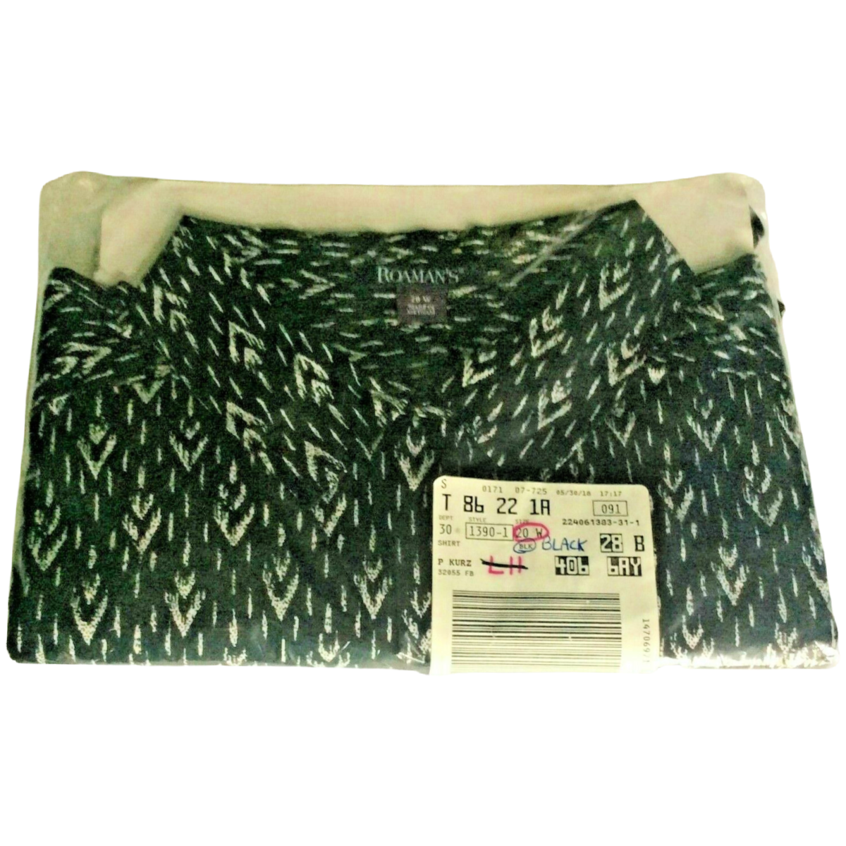 Roamans Button Down Shirt Size 20W Green Navy Blue Black Lot of 3 New Blouses
