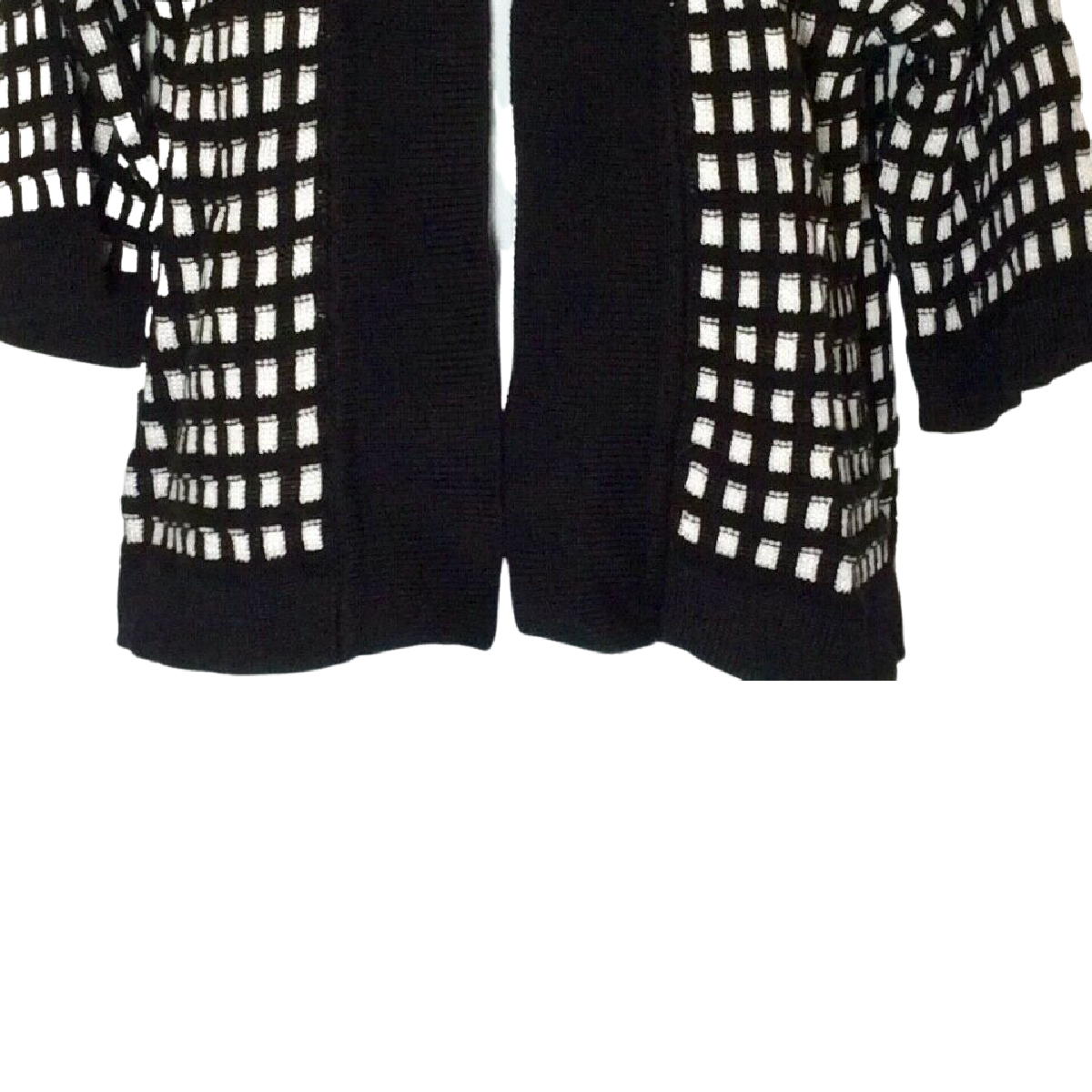 Worthington Cardigan Sweater Women's Size S Black White Check Half Sleeve NWT