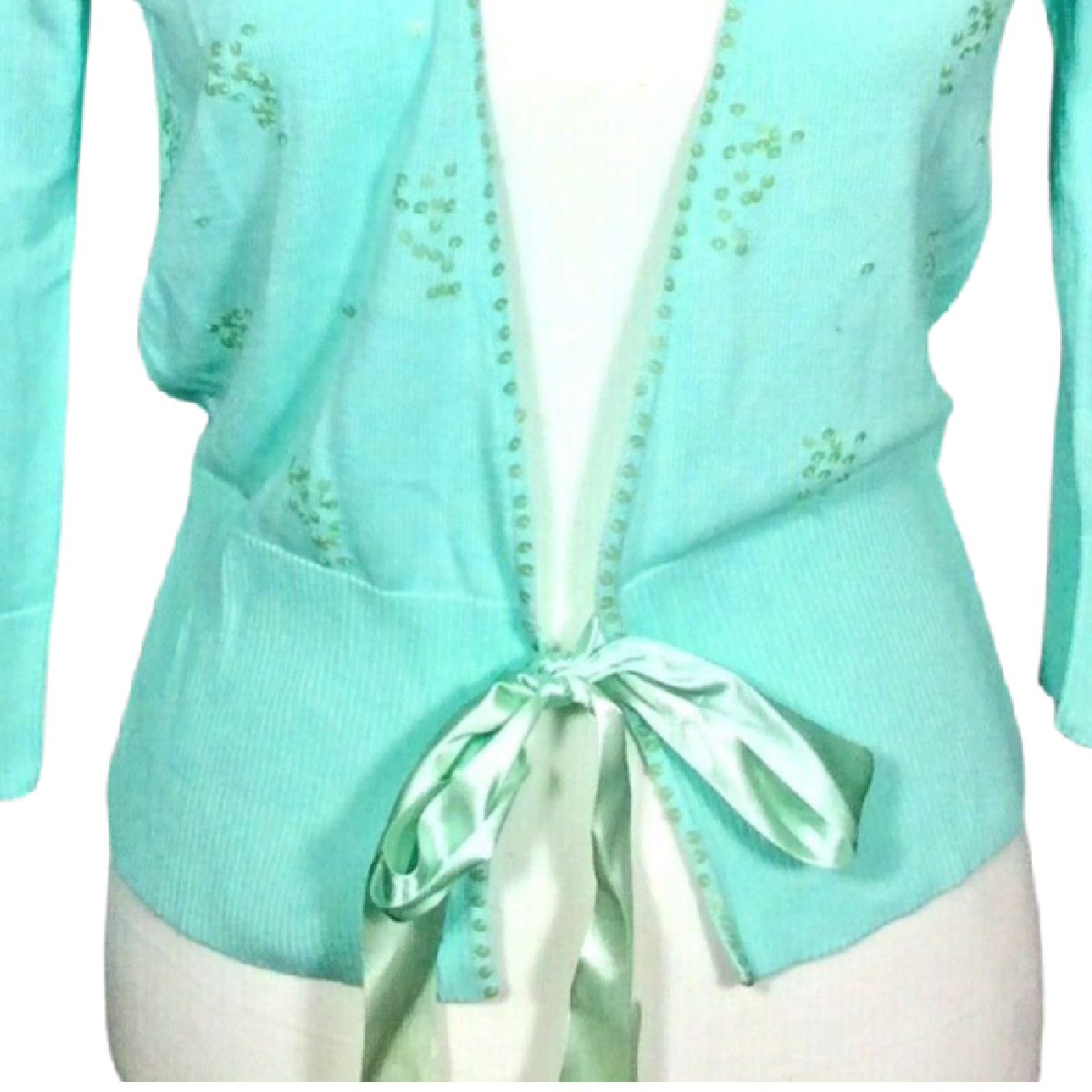 Apostrophe Foam Green Women's Cardigan Sweater Size Sm 6/8 Long Sleeve Sequins