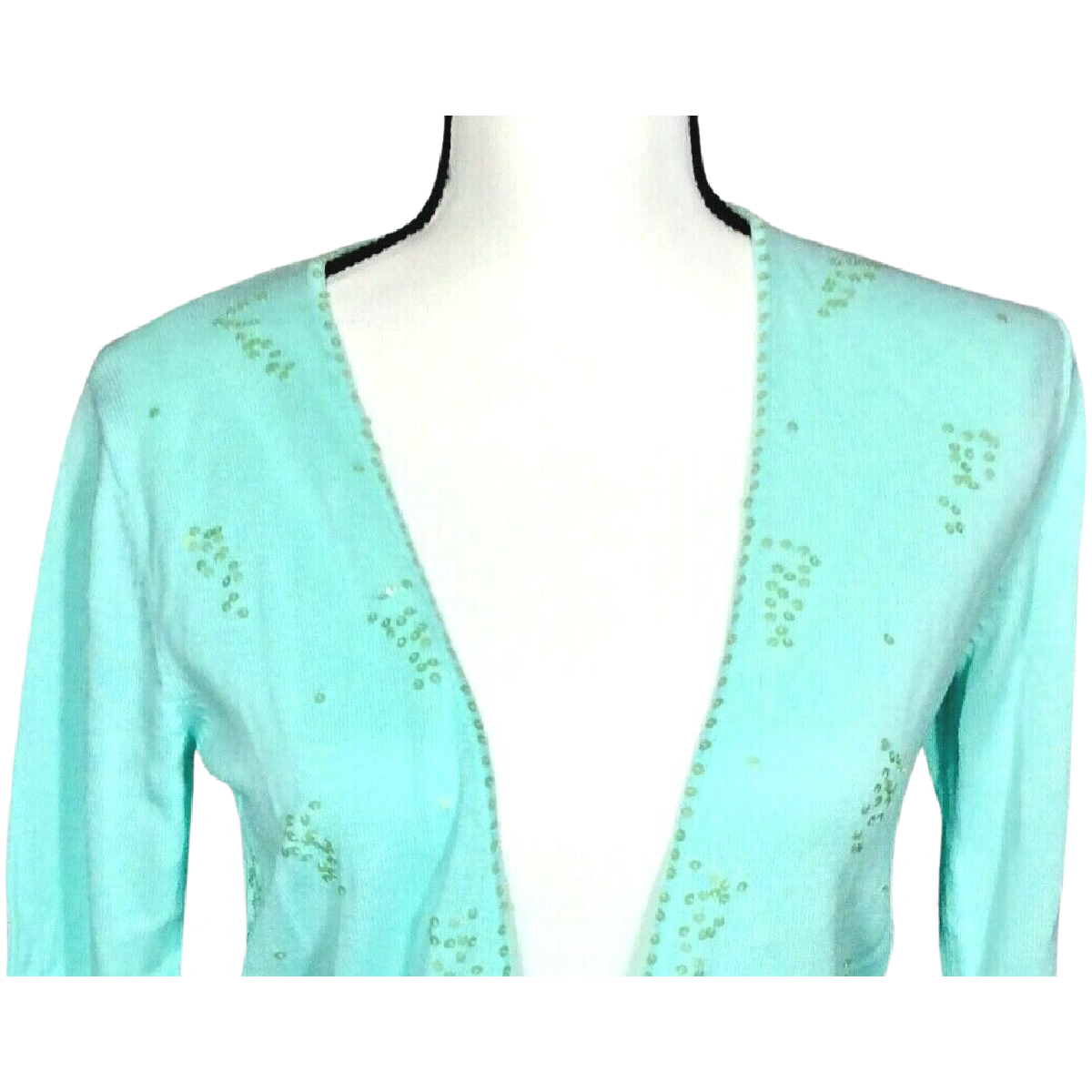 Apostrophe Foam Green Women's Cardigan Sweater Size Sm 6/8 Long Sleeve Sequins