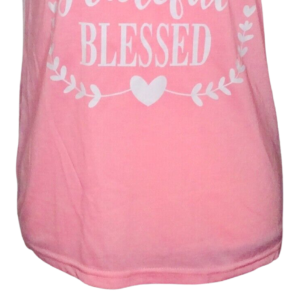 Women's T-Shirt Thankful Grateful Blessed Heart Wreath Light Pink Size Small NEW