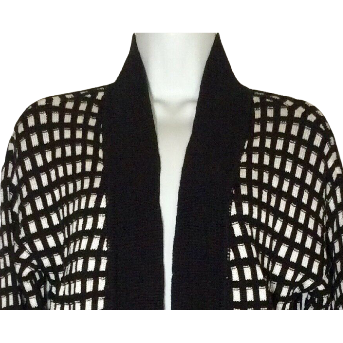 Worthington Cardigan Sweater Women's Size S Black White Check Half Sleeve NWT