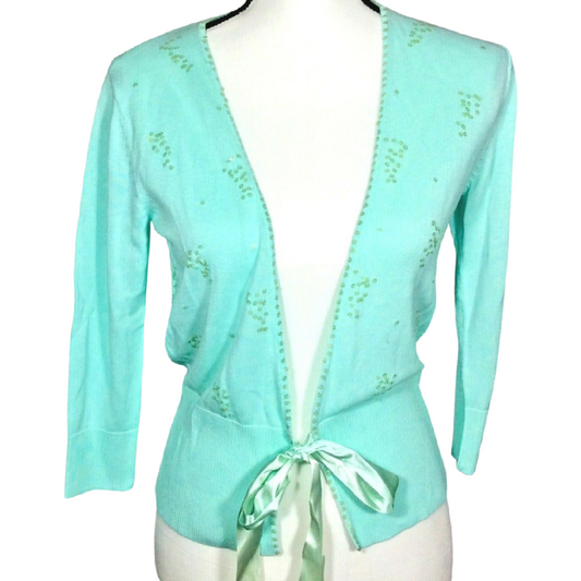 Apostrophe Foam Green Women's Cardigan Sweater Size Sm 6/8 Long Sleeve Sequins