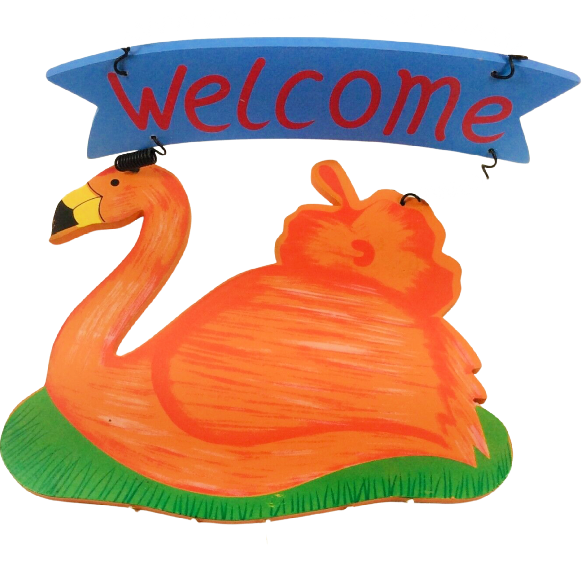 Flamingo Luau Welcome Wind Chime 15" Wood Lightweight Tropical Flower Orange NEW