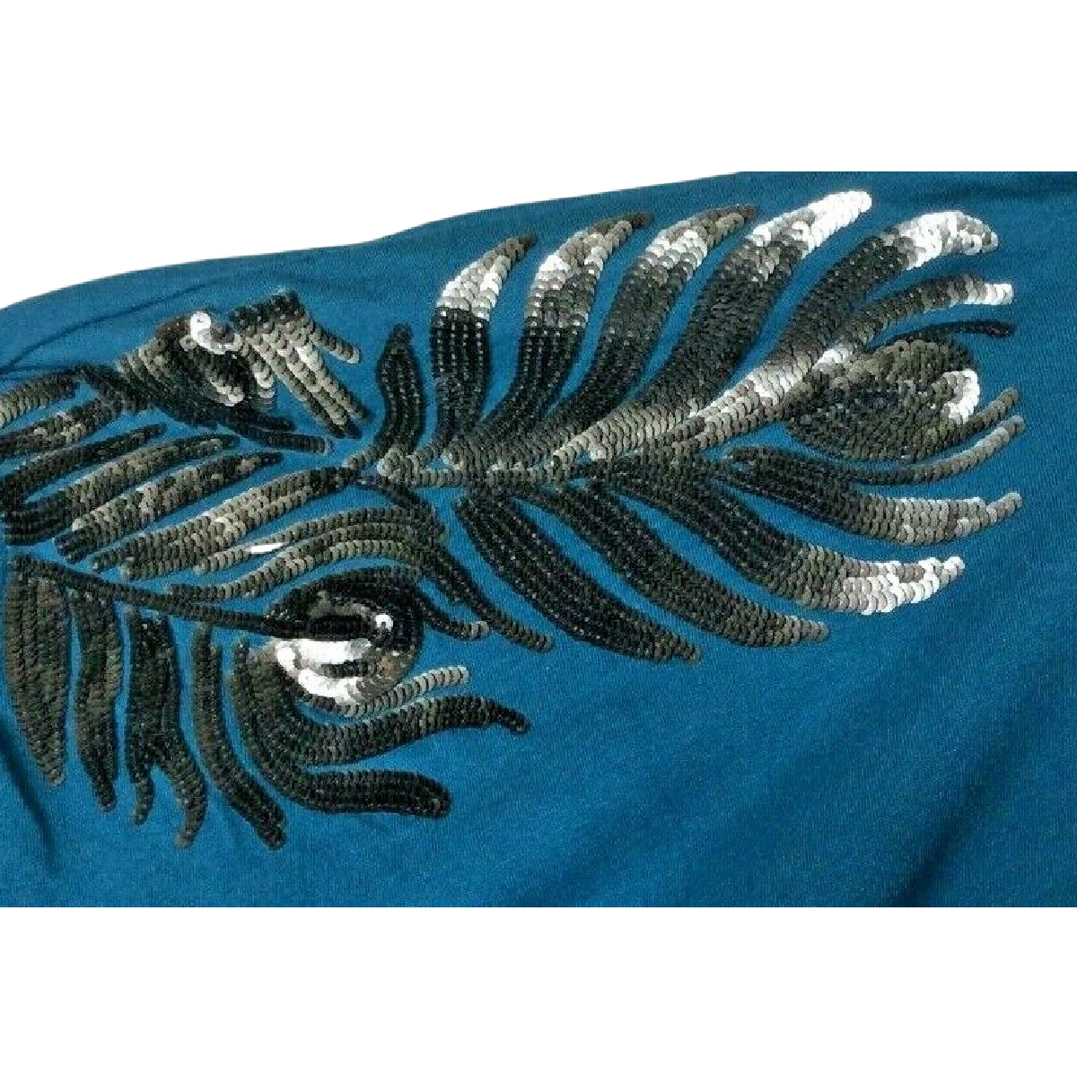 Roaman's Womens Shirt Size 4X (34-36) Shoulder Sequin Feathers Short Sleeve