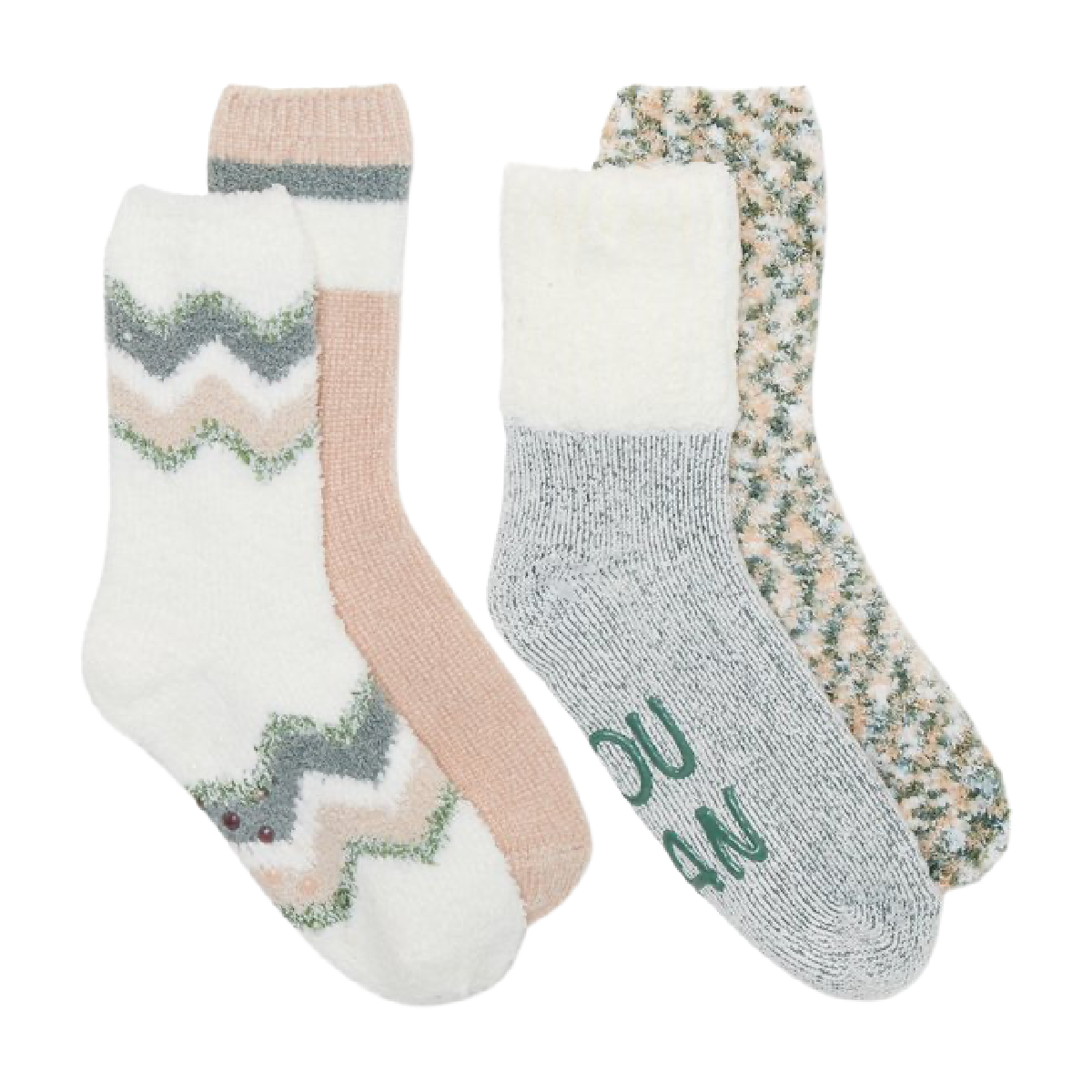 Joyspun Luxury Lounge "You Can" Socks 4pk Size 4-10 Grippers Green Beige NEW