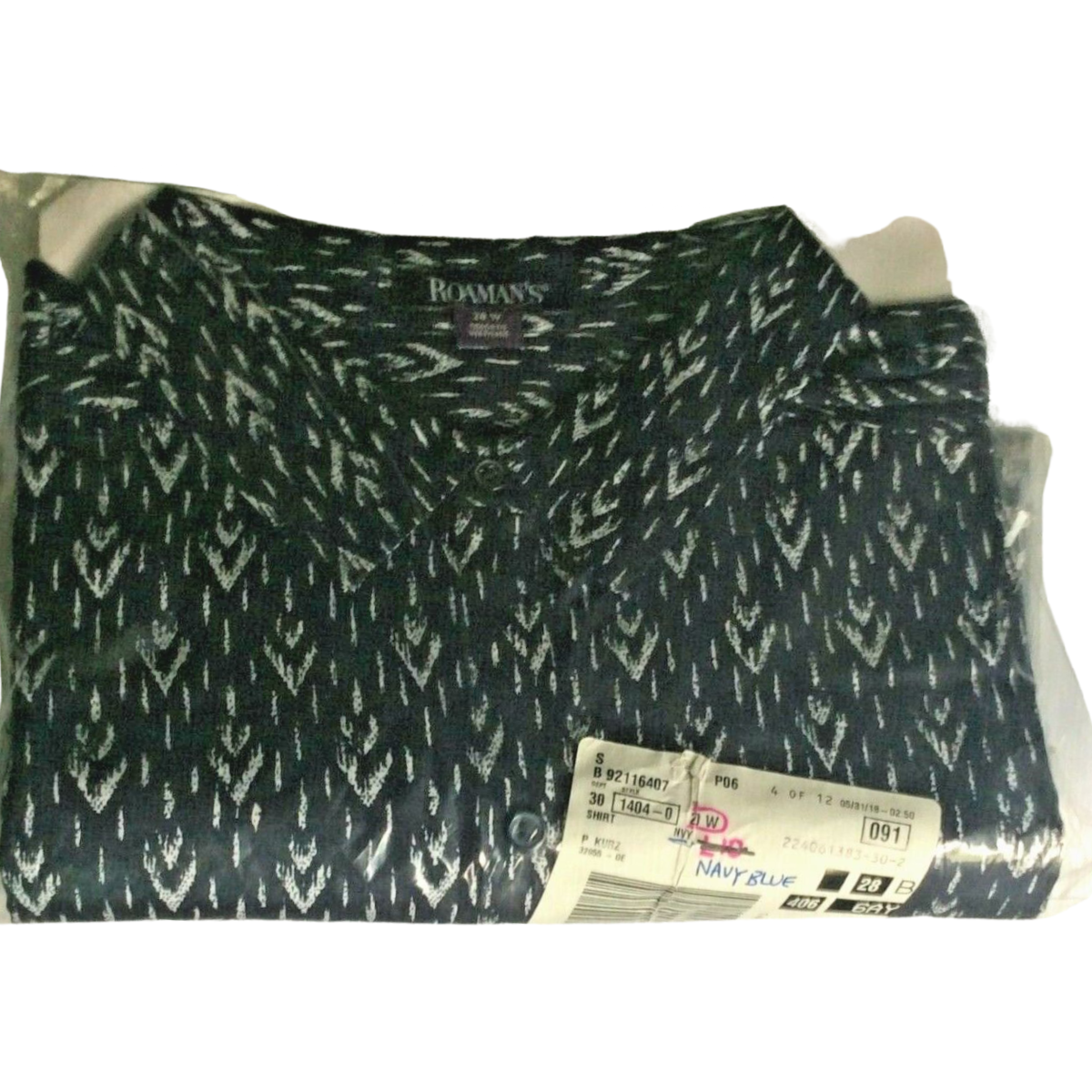Roamans Button Down Shirt Size 20W Green Navy Blue Black Lot of 3 New Blouses