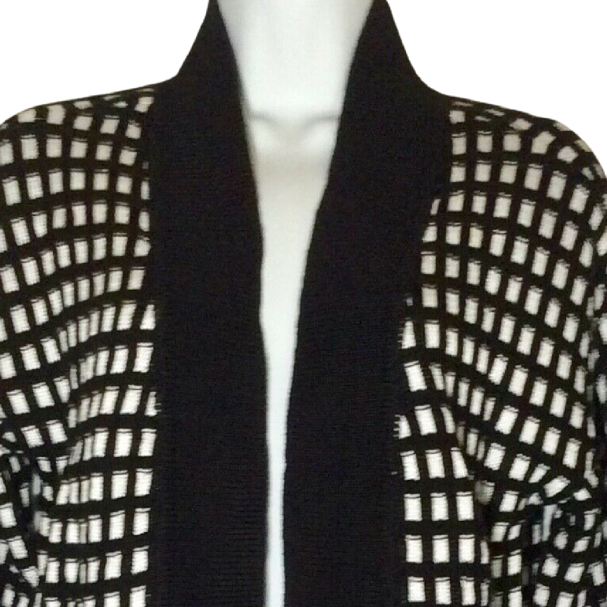 Worthington Cardigan Sweater Women's Size S Black White Check Half Sleeve NWT
