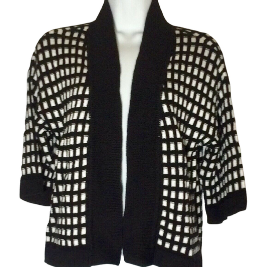 Worthington Cardigan Sweater Women's Size S Black White Check Half Sleeve NWT