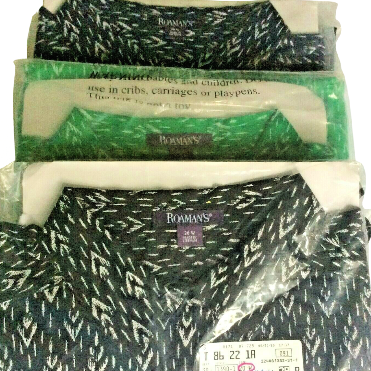 Roamans Button Down Shirt Size 20W Green Navy Blue Black Lot of 3 New Blouses