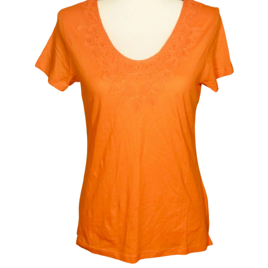 Lands End Women Size XS (2/4) T-Shirt Short Sleeve Orange Embroidered Neckline