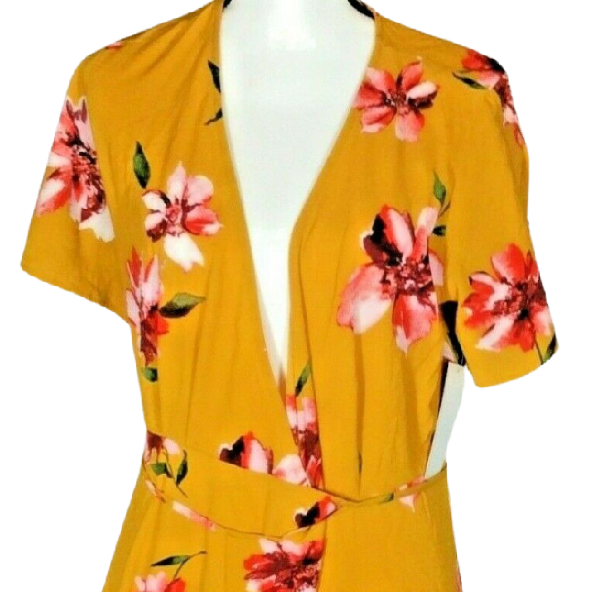 Magnolia Skye Floral Wrap Around Dress Size XL Belt Tie Flutter Yellow Red NWT