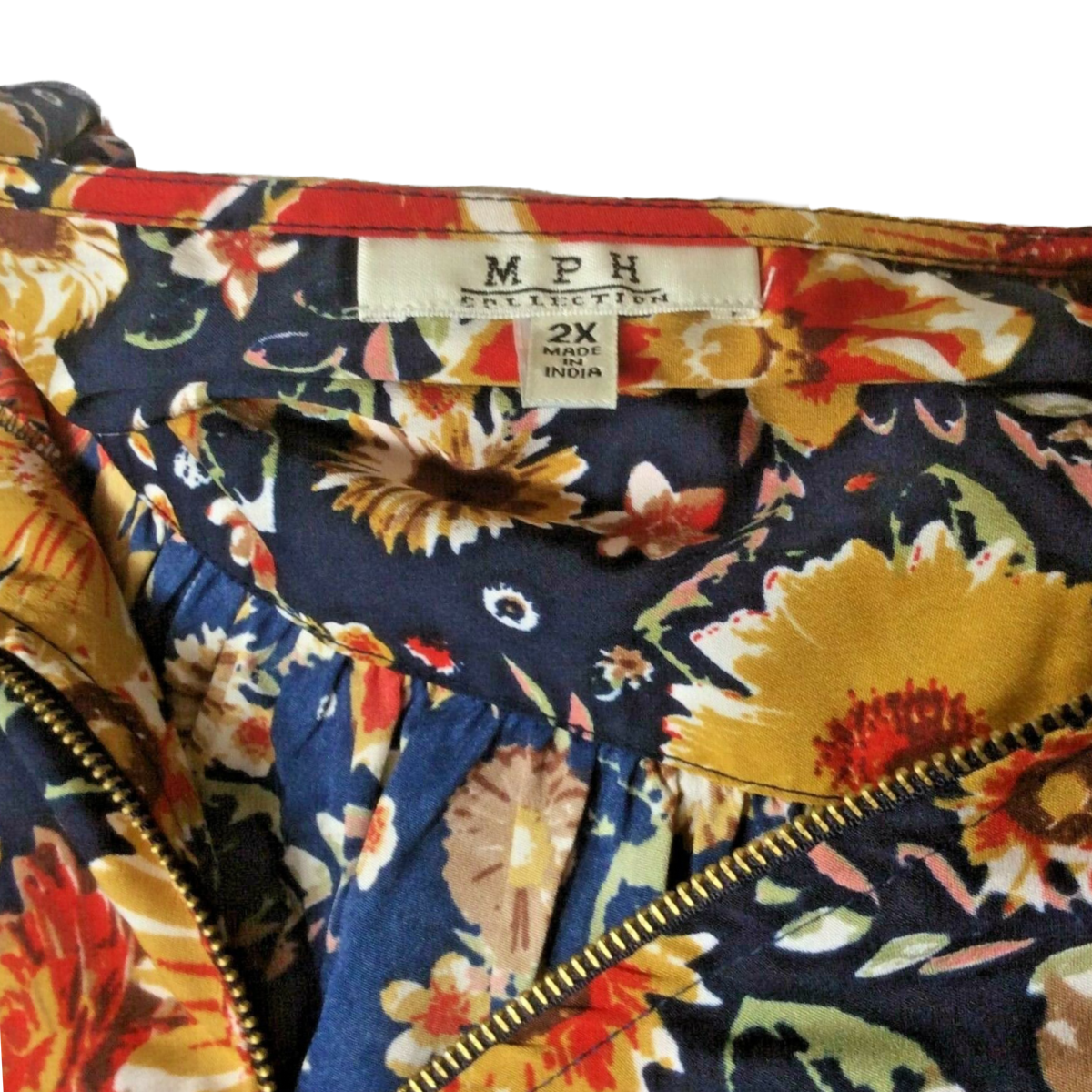 MPH Collection Women Tunic Shirt Size 2X Zipper Floral Flower Pockets Roll Tab