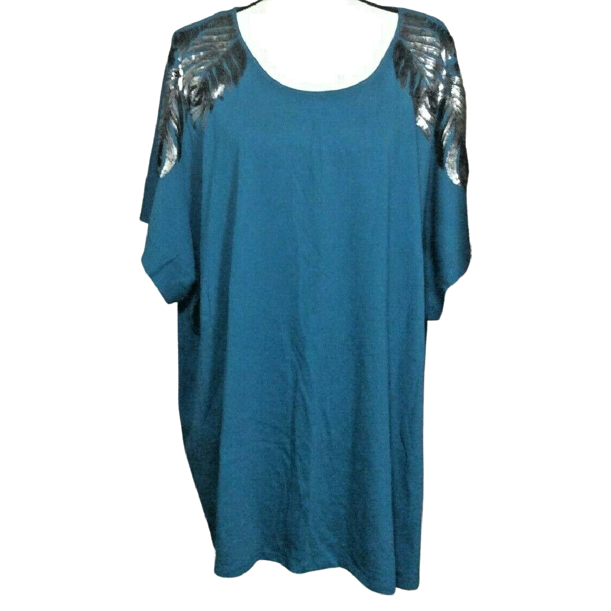 Roaman's Womens Shirt Size 4X (34-36) Shoulder Sequin Feathers Short Sleeve