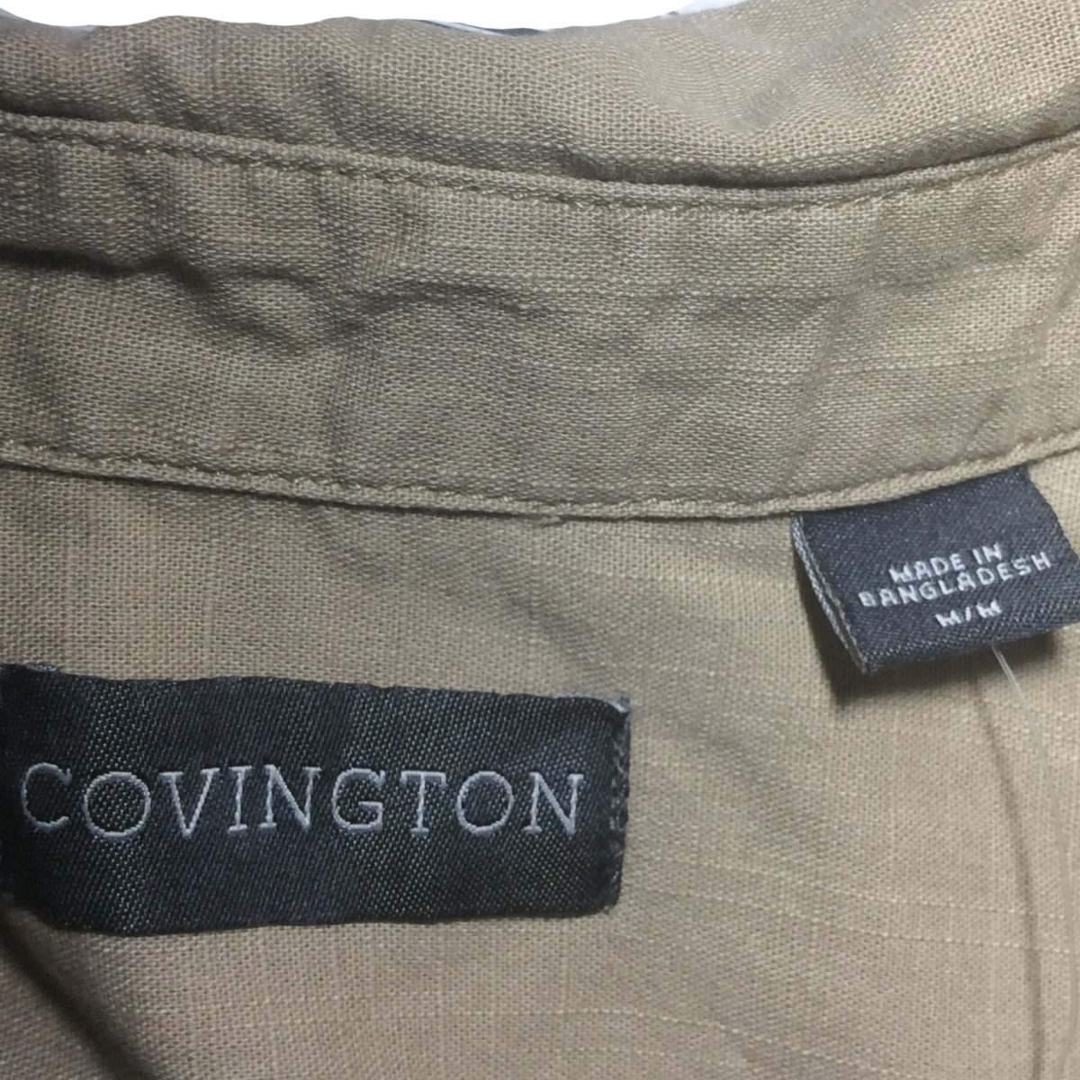 Covington Mens Crosshatch Shirt Size M Short Sleeve Button Up Pocket Beige NWT