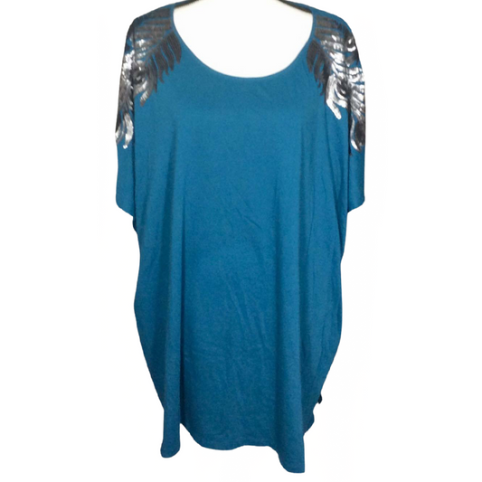 Roaman's Womens Shirt Size 4X (34-36) Shoulder Sequin Feathers Short Sleeve