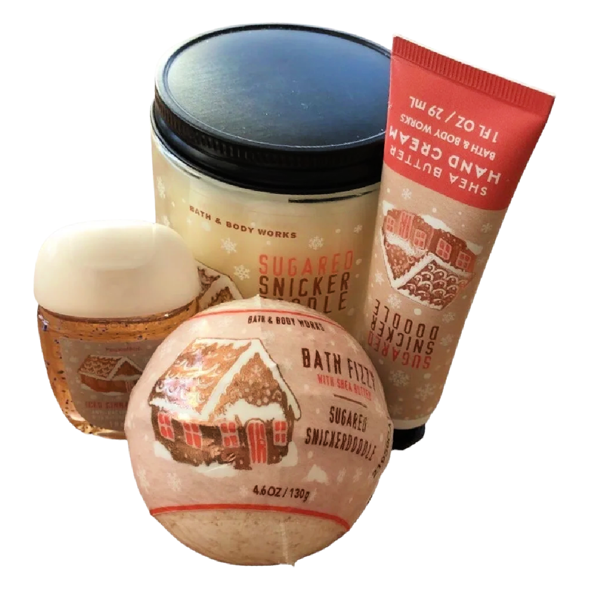 Bath & Body Works Sugared Snickerdoodle Lot of 4 Candle, Hand Cream, Bath Bomb
