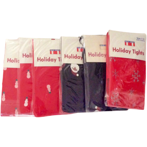 Holiday Baby Girls Tights Lot of 6 Black Santa Red Snowman Snowflake Size 1-3