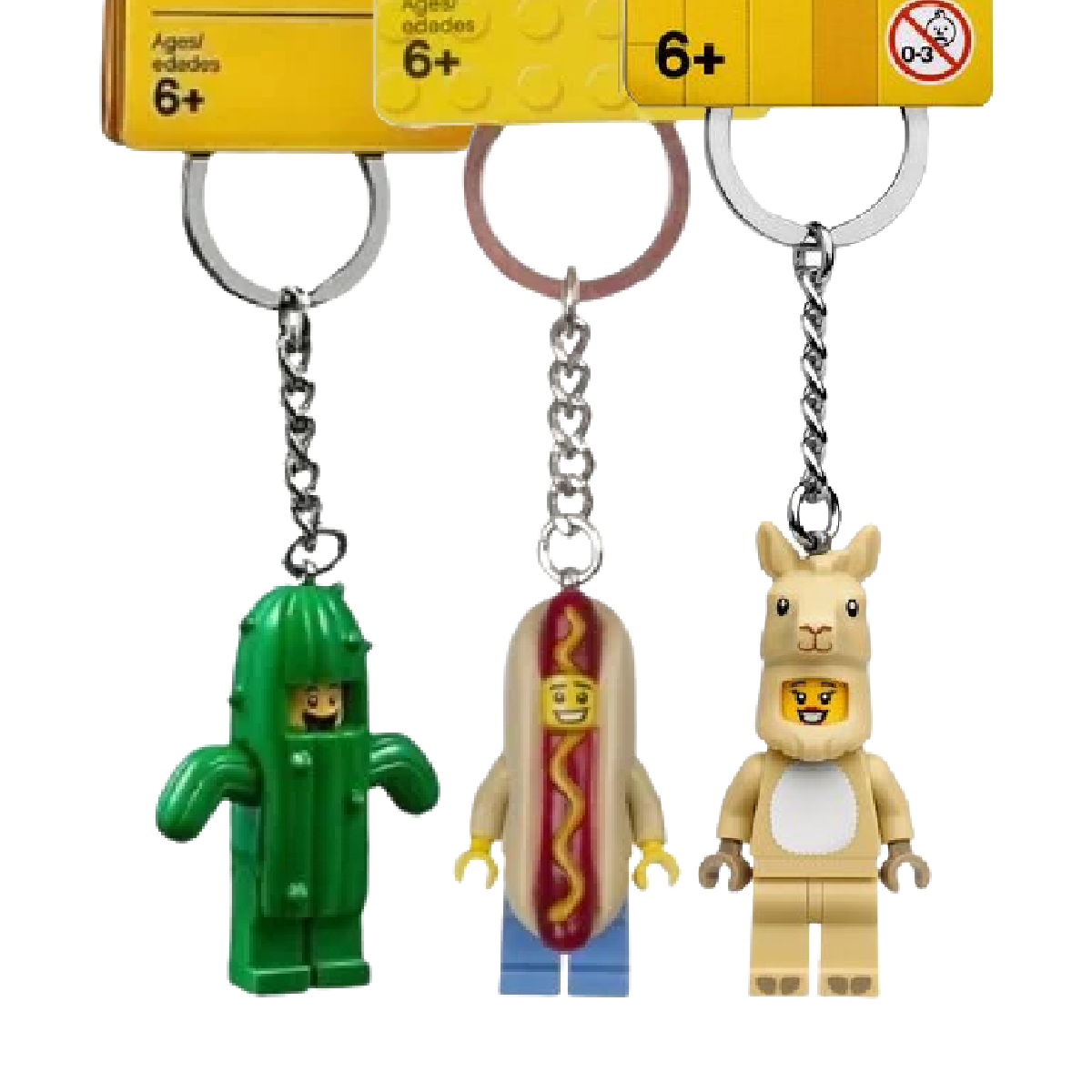 LEGO Costume Keychain Ring Lot of 3 Llama Girl, Cactus Boy, Hot Dog Guy NEW